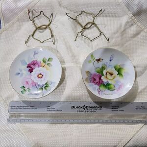 A Pair Of Hand Painted,Lovely deep pink , white, and yellow roses and green,...